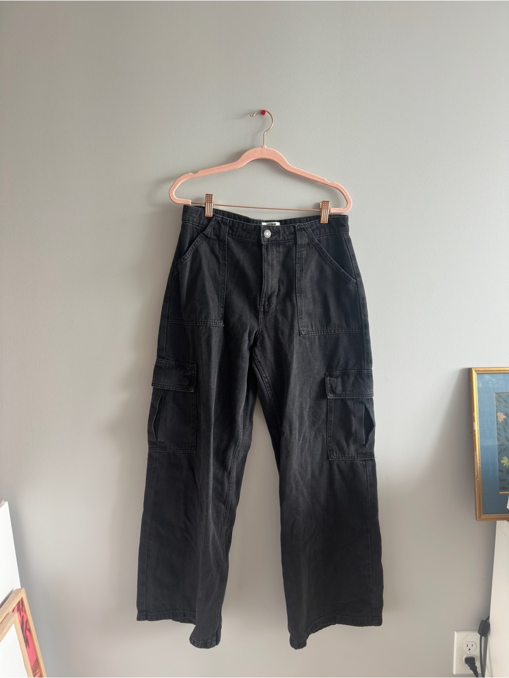 Black Denim Cargo Pants